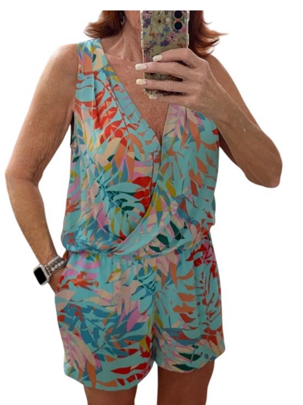 BCBGMaxAzria Aqua Tropical Print Sleeveless Romper Medium EUC Shorts